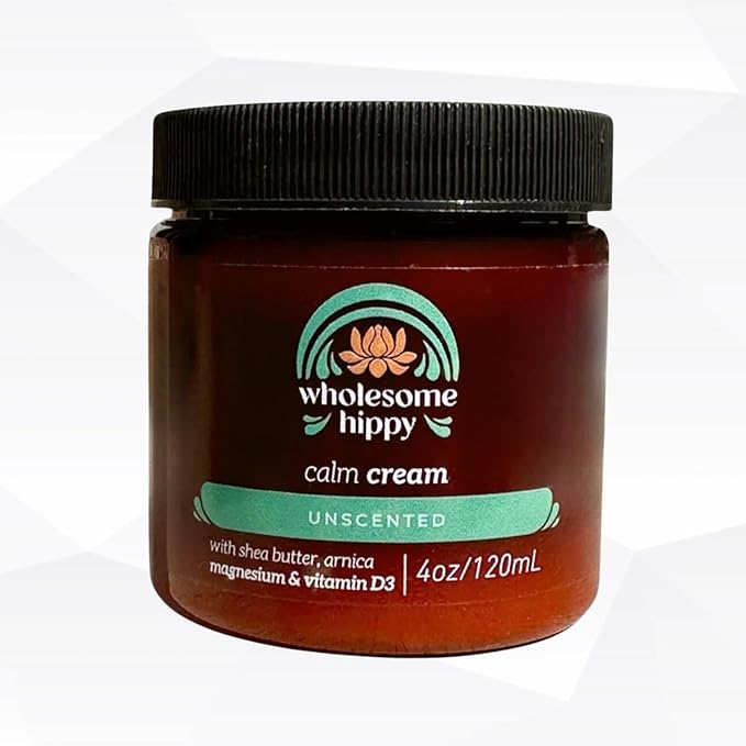 Wholesome Hippy Calm Cream – All Natural Body Butter with Magnesium, Vitamin D3, Shea, Arnica & Turmeric – Vegan Moisturizer for Sensitive Skin & Self-Care – 4oz