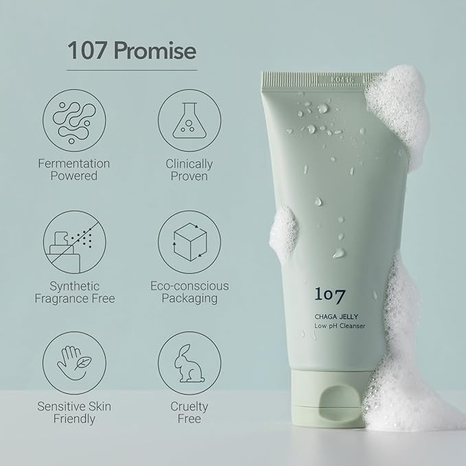 107 Gentle Gel Cleanser, Low pH, Non-Stripping Cleanser for Sensitive Skin, Enriched with Antioxidant & Calming Ingredients, Korean Beauty (4.0 fl oz)