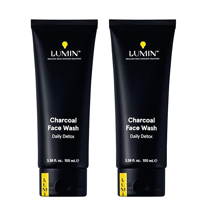 Lumin Charcoal Face Wash for Men, Daily Detox Cleanser, Hydrating Facial Wash w Activated Charcoal, Exfoliates & Unclogs Pores, Oil Control, Refreshing Skincare for Normal & Sensitive Skin, 2 Pack