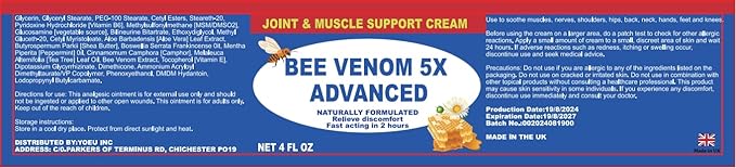 Zealand Bee Venom Serum Gel, Professional for Joint, Muscle, Bone Cream, 24h Fast Release, Soothing Powerful for Back, Neck, Hand, Foot, Knee, Muscle, Shoulder, Hip, Nerve