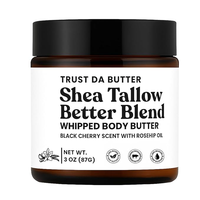 Beef Tallow for Skin – Whipped Moisturizer – 100% Grass-Fed, Organic Shea Butter, Rosehip oil & Vitamin E – Deep Eczema Relief, Face & Body, Black Cherry, 3oz – Made in USA