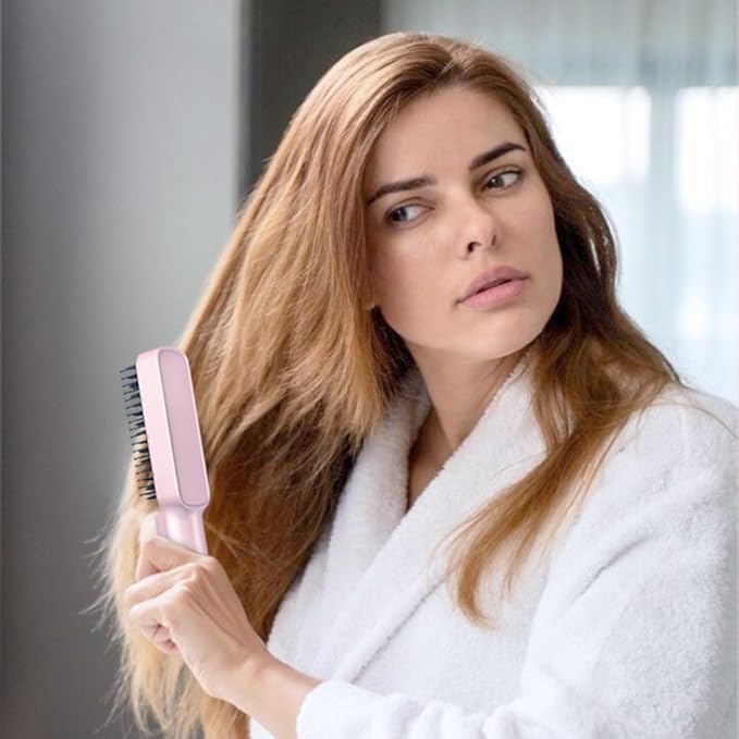 Cordless Hair Straightener Brush, Portable Mini Hair Straightening Comb with 3 Temperature Options, Fast Heating Travel Hair Straightener for Women (Pink)