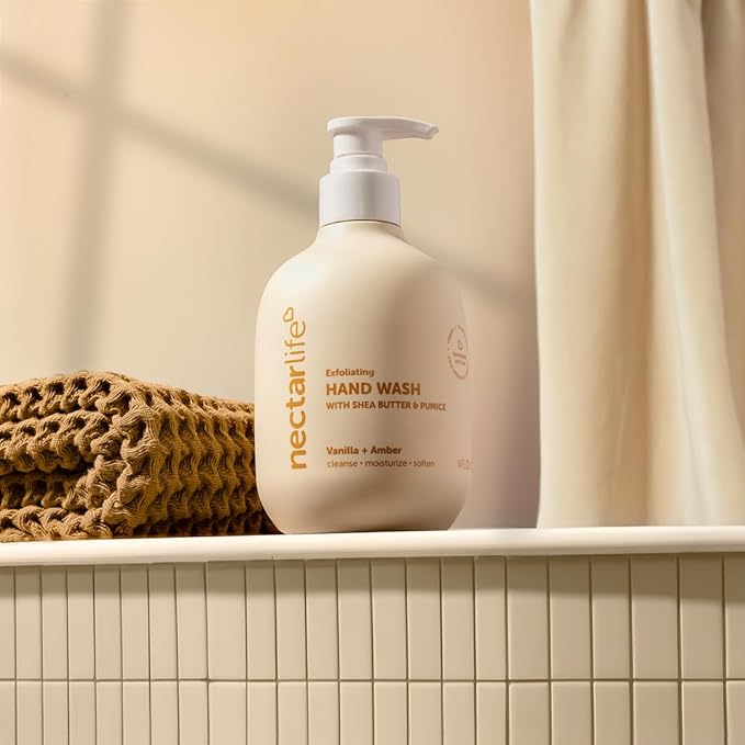 Nectar Life Exfoliating & Moisturizing Hand Wash, Volcanic Pumice for Hand Scrub, Shea Butter Softens Hands, Clean Vegan Ingredients, Vanilla Scent