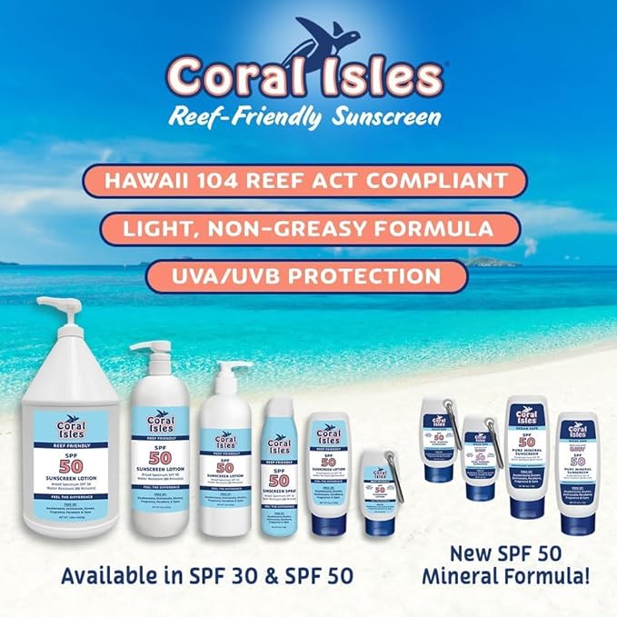 Coral Isles by Rocky Mountain Sunscreen | SPF 30 Lotion | Broad Spectrum UVA/UVB Protection | Hawaii Reef-Safe Act Compliant | Oxybenzone & Octinoxate Free | Water Resistant 80 Min. | 16 Fl Oz