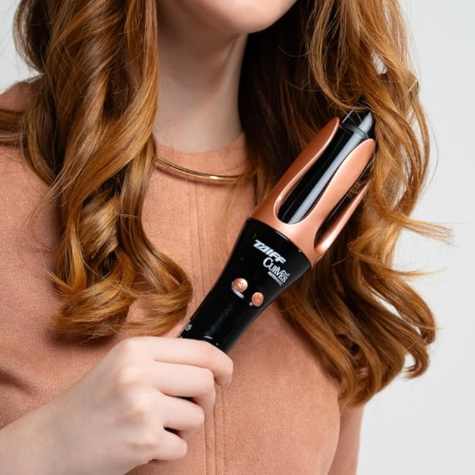 Taiff Automatic Curling Iron | 1¼" Rotating Barrel with Ion Technology | PTC Fast Heating | 3 Heat Settings 340°F–410°F | Dual Voltage Hair Curler for Smooth Frizz Free Long Lasting Curls