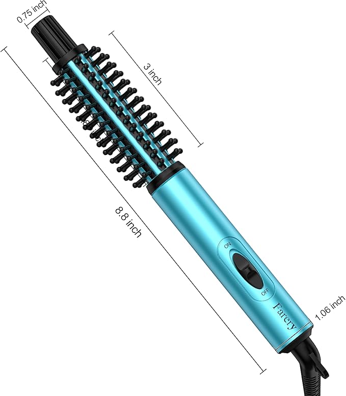 Farery Mini Thermal Brush, Curling Iron 3/4 Inch, Heated Round Brush for Volumizing and Small Curls, Travel Size Curling Iron for Short & Thin Hair, Dual Voltage, One Heat 392°F, Blue
