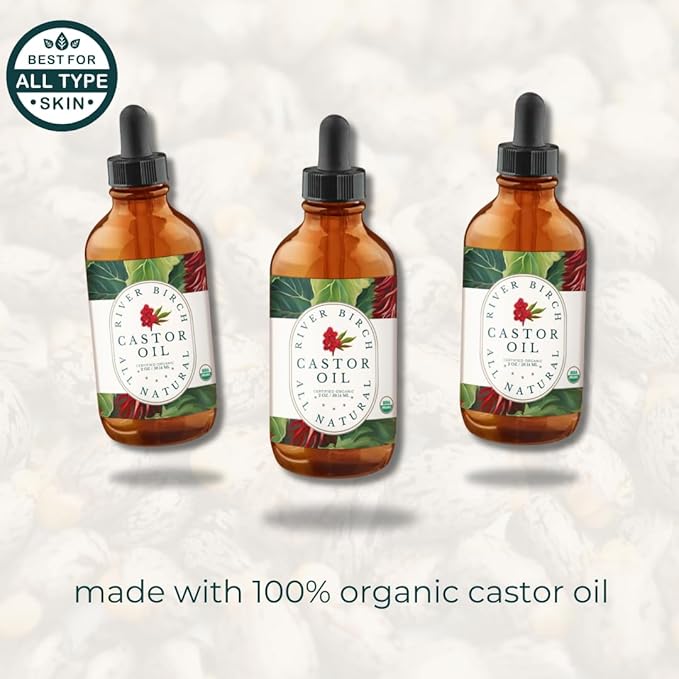 River Birch Organic Castor Oil (2oz) – 100% Pure, Unscented Organic, and Hexane-Free. Promotes Hair, Eyelash, and Eyebrow Growth. Ideal for Hair Treatments & Skin Hydration