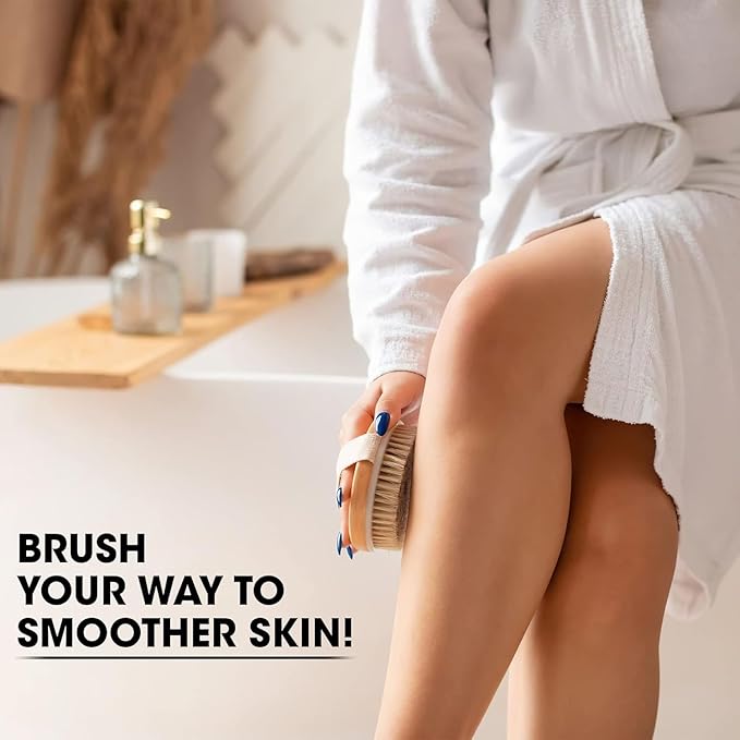 OPAZ 2-Pack Dry Body Brush – Natural Boar Bristles, Ergonomic Cotton Strap – Smoothes Skin, Reduces Cellulite, Boosts Circulation & Lymphatic Drainage – Eco-Friendly Wooden Scrub