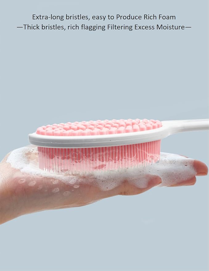 14.5inch Silicone Back Scrubber for Shower 2pcs(Blue),Exfoliating Shower Brush,Double Sided for Exfoliating and Massage,Long Handle Back Scrubber for Men and Women. Includes 2 Hooks (Include Hook)