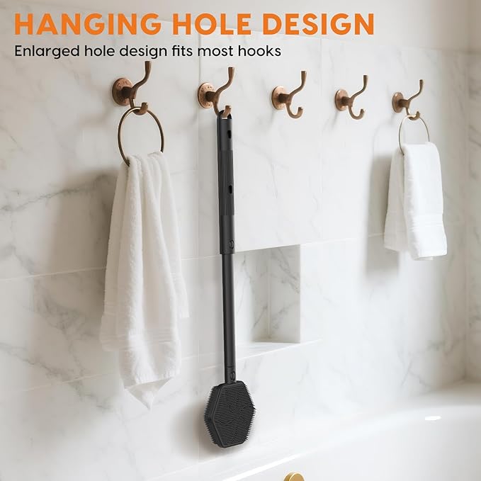 Back Scrubber for Shower, 24in Adjustable Handle Body Brush, Double Sided Shower Brush for Shower Exfoliating and Massage Can Produce Rich Foam, Long Handle Back Scrubber for Men(Hexagon)