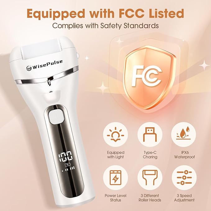Electric Foot Callus Remover, Rechargeable Portable Electronic Foot File Pedicure Tools, Electric Callus Remover for Feet with 3 Rollers, IPX6 Waterproof Foot Care for Dead Skin, Ideal Gift