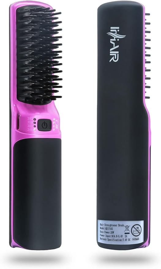 Hot Hair Straightener Brush,Portable Mini Hair Straightener USB Rechargeable 6400MAH,2 in 1 Hair Straightener Comb with Anti-Scald Feature for Women & Men(Purple)