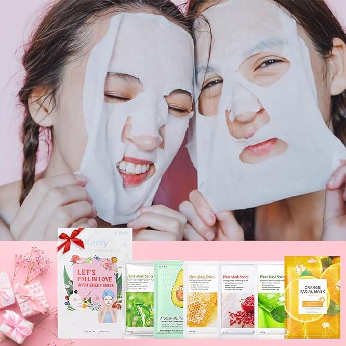 6 PCS Real Nature Hydrating Green Tea Honey Aloe Vera Face Mask skincare, Hyaluronic Acid, Vitamin C and E, Chamomile, Korean Beauty Essence Facial Paper Sheet Mask for SkinCare Moisturizing(Set01)