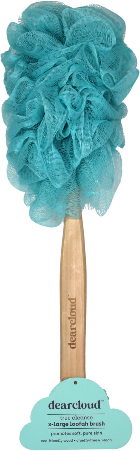 dearcloud True Cleanse XL Loofah Brush – Exfoliating Body Exfoliator Scrubber with Long Handle for Shower - Shower Scrubber for Body (Teal)