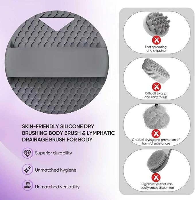 Silicone Body Scrubber for Men Women - Anti Zinc Infused-Exfoliating Body Wash Scrubber,Heavy nodes Deeply Relieve,Vascular plaques,Lymphatic Drainage,Blood Circulation- Gray