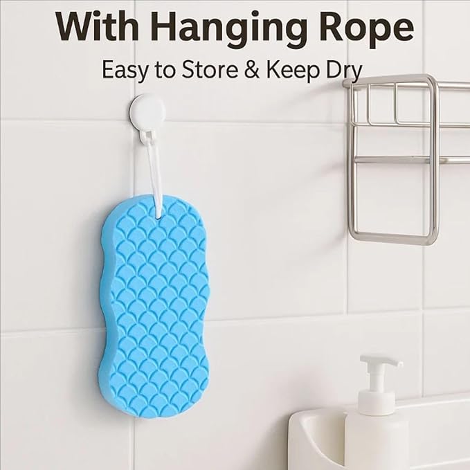 Magic Exfoliating Bath Sponge - 3D Exfoliating Bath Sponge for Dead Skin Removal, Skin-Friendly Exfoliator Also a Gentle Bath Sponge for Baby, for Adults, Kids & Pregnant Women (2Blue+2pink)