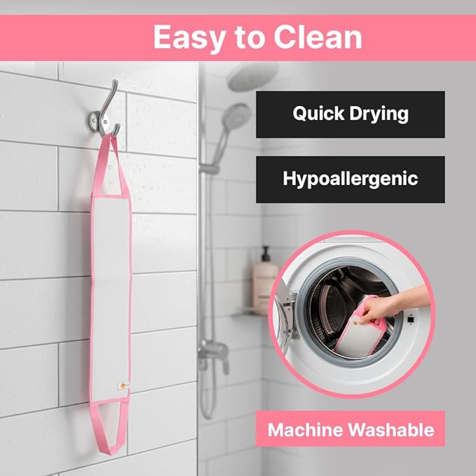 Silk Exfoliating Back Scrubber For Shower – 29.5” Double Handle Body Scrubber – Premium Spa Quality Bath Exfoliator for Men & Women, Easy to Use & Quick-Dry