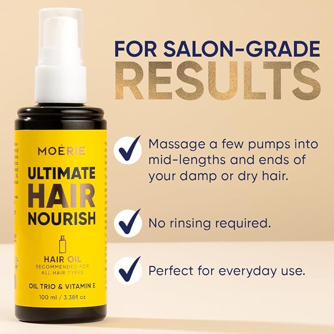 Moerie Ultimate Hair Oil for frizzy, dry and damaged Hair - Deeply Nourishing Rejuvenation - With Vitamin E, Jojoba & Hemp
