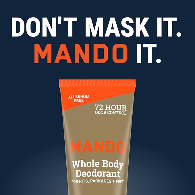 Mando Whole Body Deodorant For Men - Invisible Cream - 72 Hour Odor Control - Aluminum Free, Baking Soda Free, Skin Safe - 3 ounce (Pack of 2) - Unscented