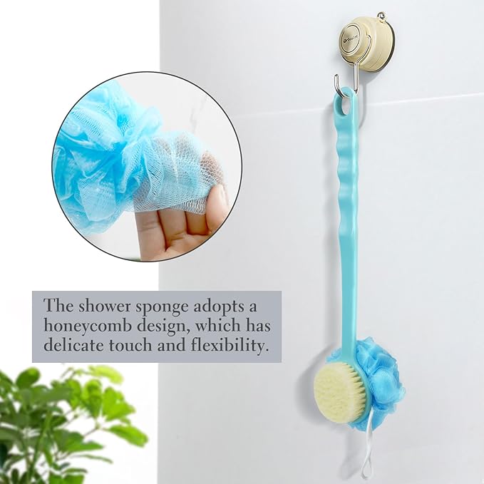 2 Pack Body Brush, Long Handle Shower Back Scrubber, Mesh Sponge for Skin Exfoliating Bath,Massage Bristles Suitable for Wet or Dry,Men and Women