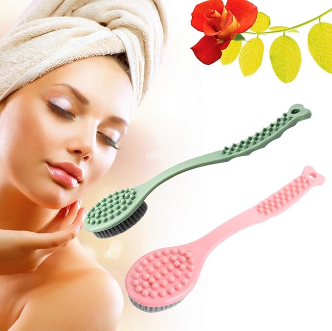 QiCheng&LYS long handle bath brush, soft and comfortable massage brush bath brush - 14 inches (green and Pink)