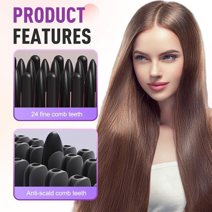 Go Brush Pro, Cordless Hair Straightener Brush, Portable Mini Hair Straightening Brush with 3 Temperature Settings & LED Display, USB Rechargeable Fast Heating Hairs Brush for Travel (Pink)