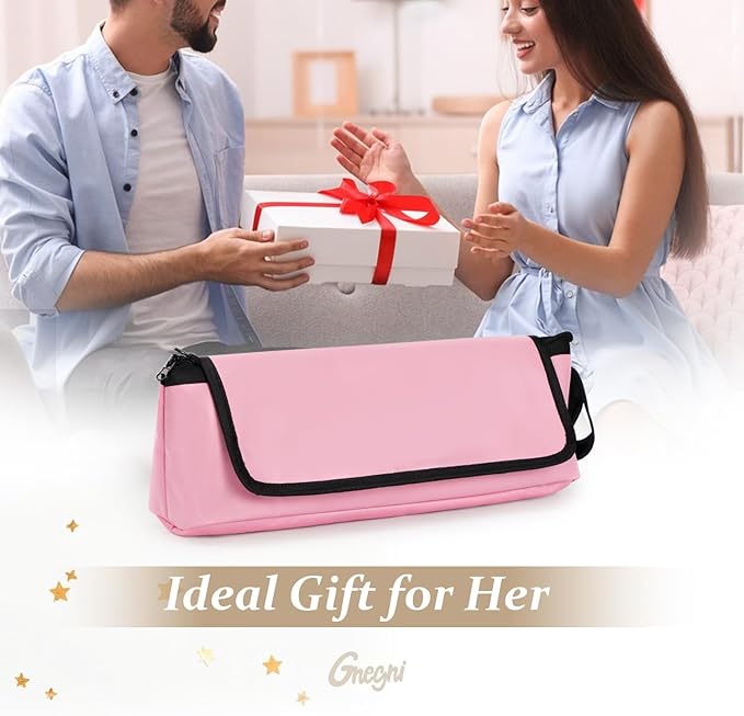 GNEGNI Hair Tools Travel Bag with Heat Resistant Mat, 2-in-1 Portable Hot Tools Organizer fits Curling Iron, Straightener & Hair Accessories, Travel Vacation Essentials(Blue/Pink) (Pink)