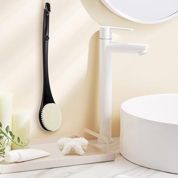 Body Back Scrubber – 17'' Long Handle Shower Brush, Durable Exfoliator for Dry & Wet Use, Deep Cleansing & Gentle Exfoliation for Smooth Skin – for Men, Women & Elderly (Black)