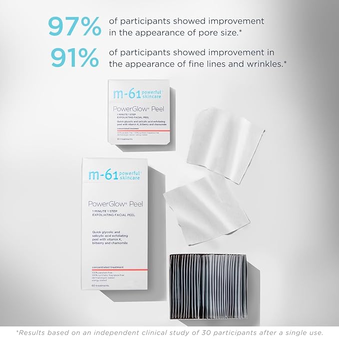 m-61 PowerGlow Peel | Exfoliating Facial Peel With Glycolic, Salicylic Acid. 1 Minute, 1 Step - 10 Treatments