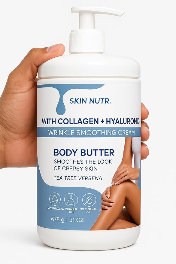 Skin Nutr Body Butter with Collagen and Hyaluronic Acid, Tea Tree Verbena, Wrinkle Smooth Cream, (Pack of 1) 31 oz
