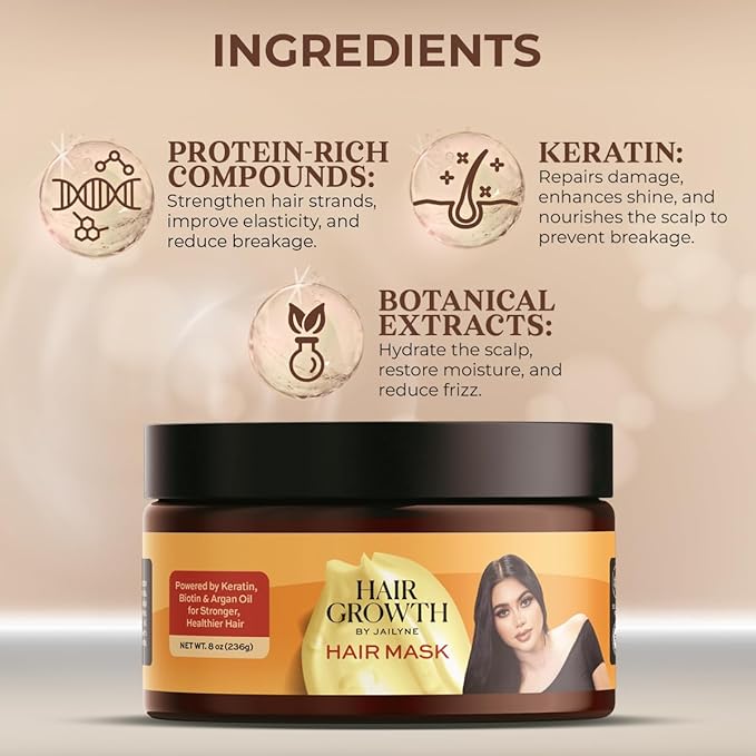 Hair Growth Repair Mask by Jailyne Ojeda – Protein-Enriched Deep Conditioning Treatment – Strengthens, Restores & Nourishes Damaged Hair – Sulfate-Free & Paraben-Free – Made in USA
