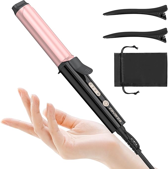 Zavarea Curling Iron for Short Hair, Mini Hair Curler with 1 Inch Ceramic Barrel, 3 Adjustable Temp, Portable Design, Instant Heating, Dual Voltage for Travel, Auto Shut-Off, Includes Storage Bag