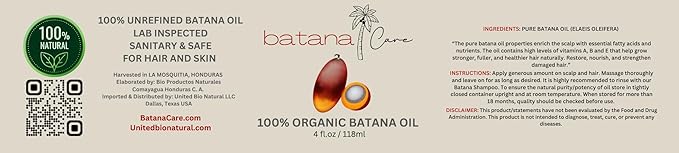 BATANA 100% Pure Oil - Natural Hair Oil for Hair Care, 4 Fluid Ounces