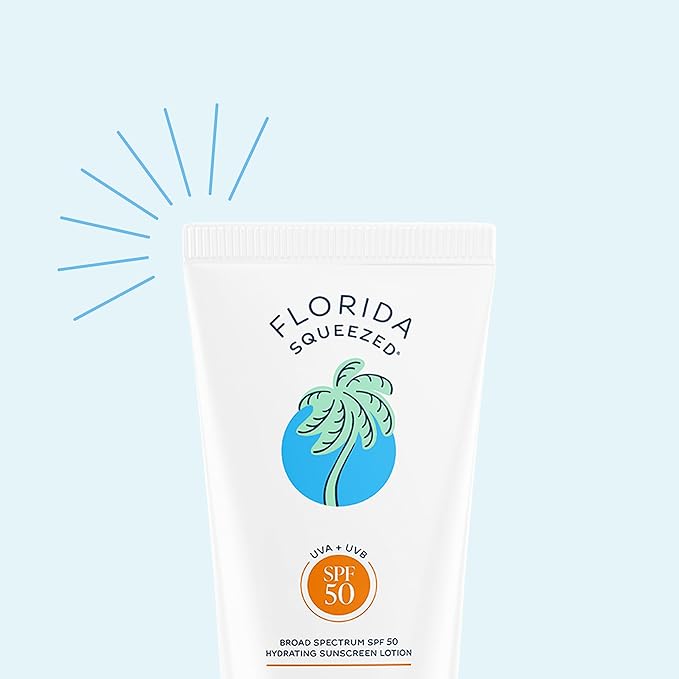 Florida Squeezed SPF 50 Hydrating Sunscreen Lotion | 3.4 oz | Ultra-Hydrating, Non-Greasy Face and Body Lotion. Hawaii 104 Reef Act Compliant (Octinoxate & Oxybenzone Free)