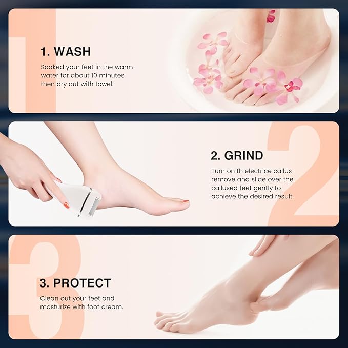 Electric Foot Callus Remover, Rechargeable Portable Electronic Foot File Pedicure Kit, Pedicure Tools for feet, 3 Roller Heads, 3 Speed, Battery Display for Remove Cracked Heels Calluses(BCM-1852)