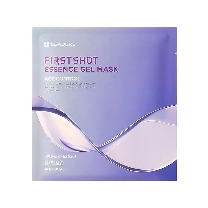 LEADERS FirstShot Essence Gel Mask Age Control - Anti-Aging, Hydrating & Regenerating Hydrogel Mask to Rejuvenate & Revitalize Skin | Age Control with Silkworm Extract for Youthful Skin - 5 Pack