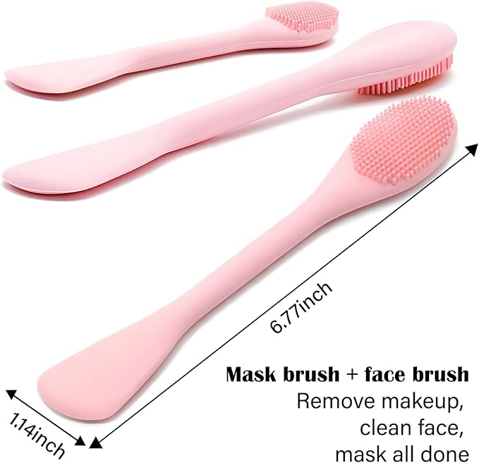 Silicone Facial Mask Applicator Face Masks Skincare Brush Facial Scrubber Double-Head Lotion Spatula Scoop for Makeup,Foundation,Cream,Lotion,Moisturizer,Gel,Peel,Mud Masks (Grey+Pink)