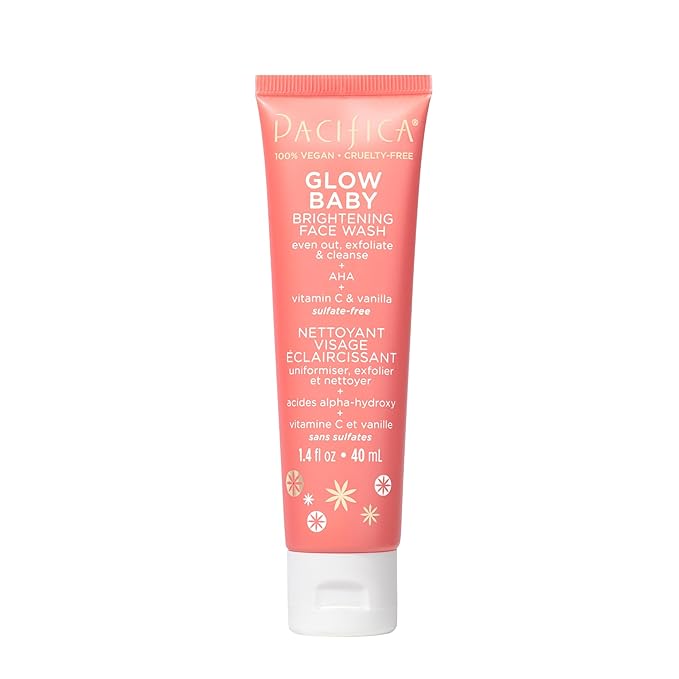 Pacifica Mini Glow Baby Brightening Facial Cleanser 1.4 oz – Vitamin C & Glycolic Acid (AHA) Face Wash– Daily Cleanser for Anti-Aging Exfoliating for Smooth, Even Glowing Skin Vegan Clean Beauty