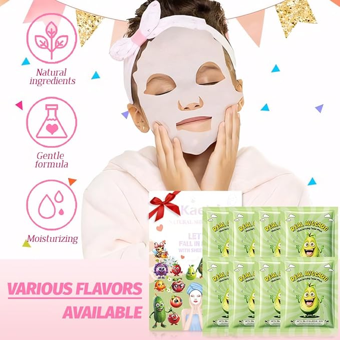 8 PCS Real Hydrating Nature Face Masks Skincare, Hyaluronic Acid, Vitamin C and E, Chamomile, Korean Beauty Essence Facial Paper Sheet Mask for Skin Care Moisturizing (Avocado)