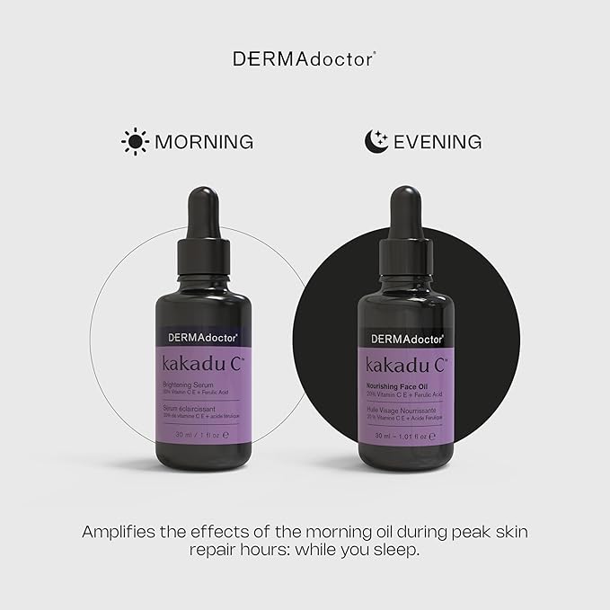 DERMAdoctor Night Face Oil Toner Anti-Aging Hydrating - 20% Vitamin C Ester, Vitamin E, Ferulic Acid, & Marula Oil for Face | Concentrated Vitamin-C Ester Facial Oils | Dermatologist Formulated - 1 Oz