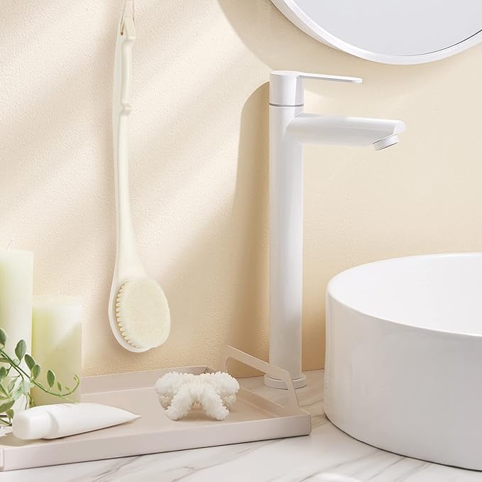 Body Back Scrubber – 17'' Long Handle Shower Brush, Anti-Mold Exfoliator for Dry & Wet Use, Deep Cleansing & Gentle Exfoliation for Smooth Skin – for Men, Women & Elderly (Cream White)