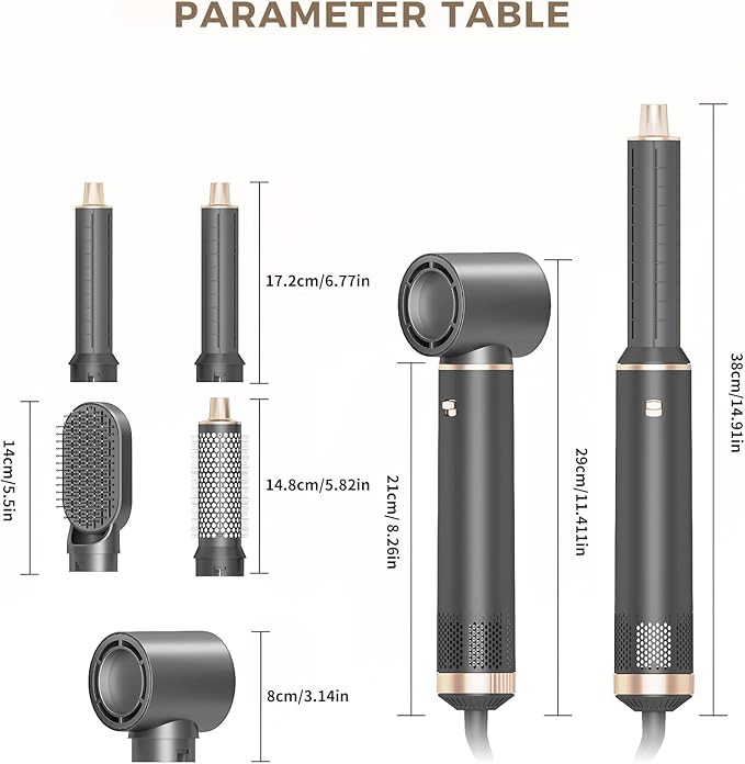 5 in 1 Hot Air Brush - Blow Dryer Brush & Air Curling Wrap Styler with Negative Ion Technology, Hair Dryer Brush for Drying, Curling, Straightening & Styling, Holiday Gift for Women (Grey)