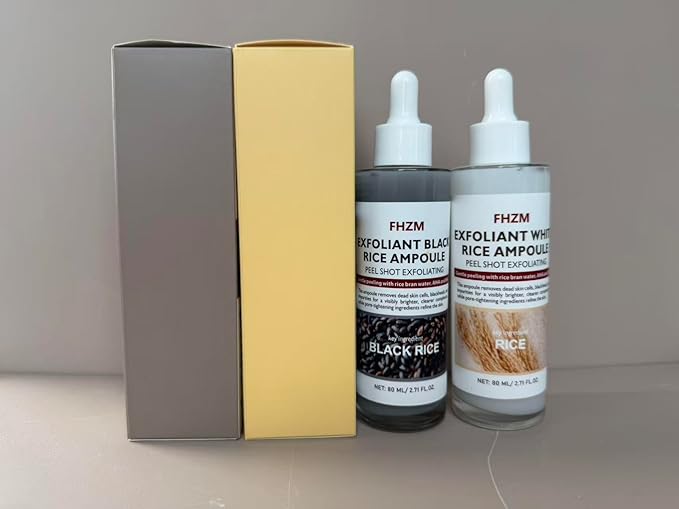 Face Peel Shot Glow Black & White Rice Exfoliating Ampoule Extract Peeling, Pore Minimizing & Deep Hydration Face & Body Scrub Serum, Support Dead Skin Cell Remover -80ml/2.7Fl oz