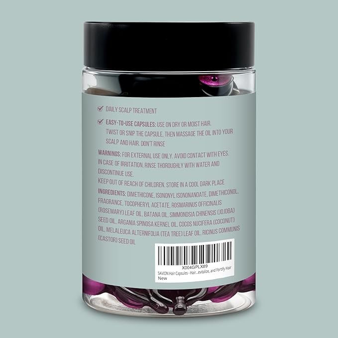 SAVION Rosemary Oil Hair Treatment Capsules - No Rinse Styling Hair Serum Capsules with Castor, Argan, Jojoba, Coconut, Tea Tree, Batana Oil - Hair Strengthening Serum for All Hair Types - 40 Capsules