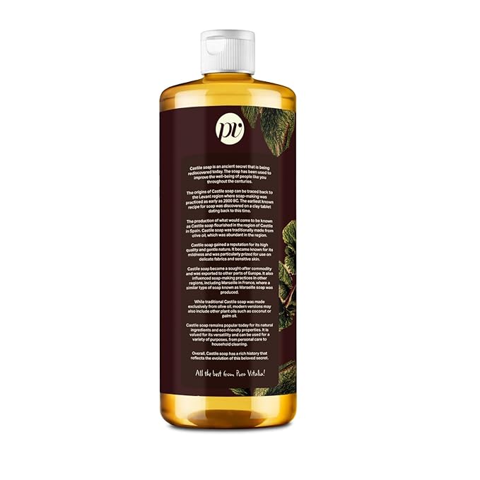 Peppermint Organic Castile Soap | Body Wash & Cleanser for Face & Hands | Biodegradable, Eco-Friendly, Palm Oil Free, Vegan & Gentle | Made with 6 Natural Ingredients - 32 oz