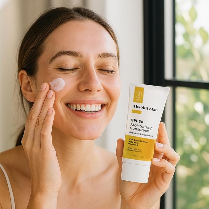 AbsolutSkin SPF 50 Moisturizing Sunscreen β Lightweight Daily Face Sunscreen with Aloe & Vitamin E β No White Cast β 60ml