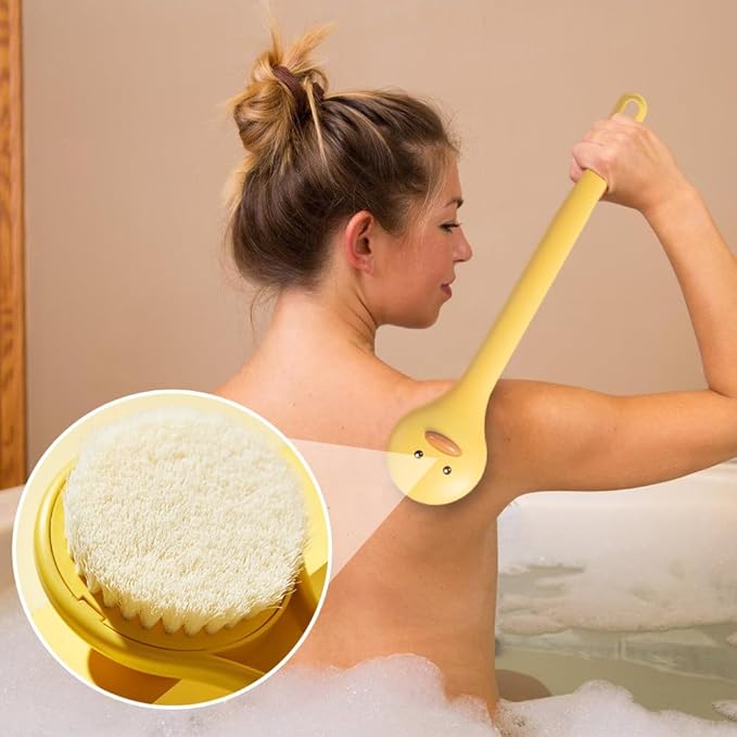 Long Handle Shower Brush Bath Brush,Softer bristles Body Back Brush,Back Scrubber Body Exfoliator for Wet or Dry Brushing with Flower Hooks,14 inch