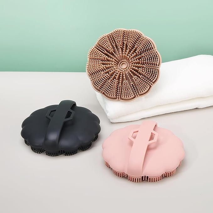 Silicone Body Scrubber Shower Brush, Exfoliating Body Wash Scrubbers for All Skin Types, Ergonomic No-Slip Handle, Body Brush for Showering (Black)