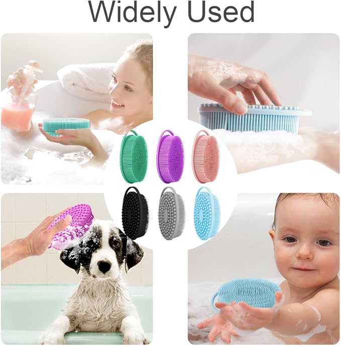 Soft Silicone Body Scrubber 6 PCS Silicone Body Shower, Silicone Loofah 2 in 4 Bath and Shampoo Brush, Body Scrubber Shower Cleaning Exfoliating Use for Sensitive Skin, Lather Well