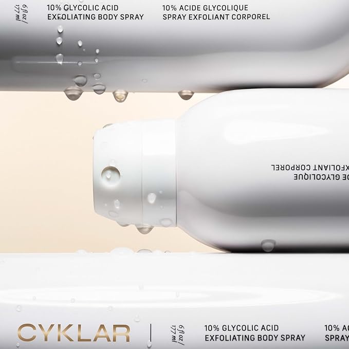 Cyklar Glycolic Acid Exfoliating Body Spray – 10% AHA Toner for Face & Body. Skin-Smoothing Spray with Peptides & Enzymes – Fragrance-Free, 6 fl oz